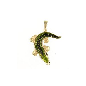 14k Gold Alligator Large Enamel Pendant - 015 E