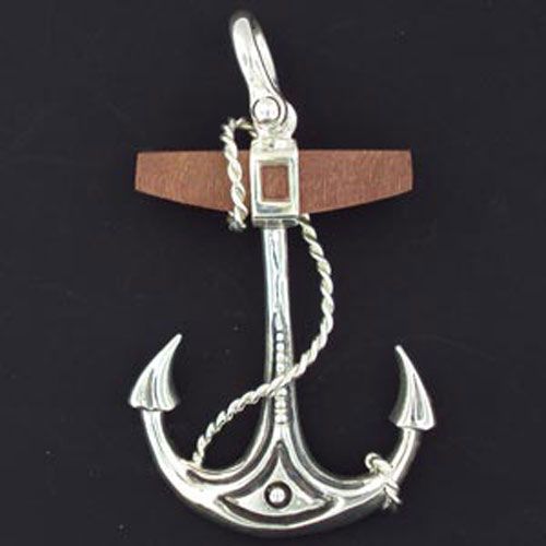 14k Gold Anchor with Wood Pendant - 402 W