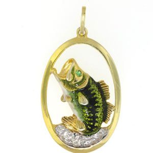 14k Gold Bass In Oval Frame Pendant - 018 E