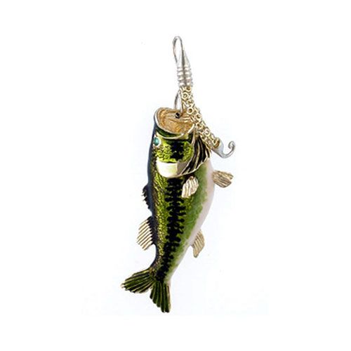 14k Gold Bass Worm Enamel Pendant - 002 E