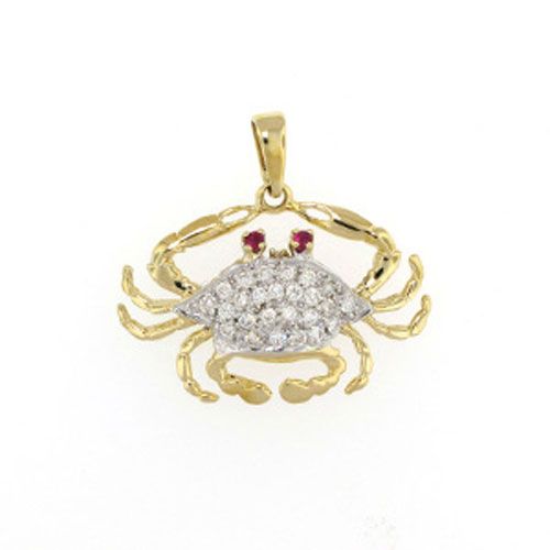 14k Gold Blue Crab Pave Pendant - 129 D