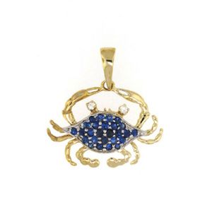 14k Gold Blue Crab Sapphire Back Pendant - 129 S