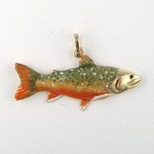 14k Gold Brook Trout Enamel Pendant - 027 E