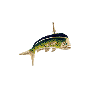 14k Gold Bull Mahi Enamel Pendant - 112E