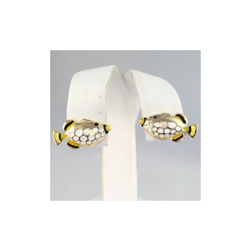 14k Gold Clown Trigger Fish Earrings - 664 E