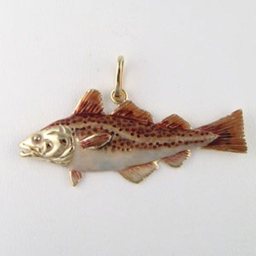14k Gold Cod Enamel Pendant - 277 E