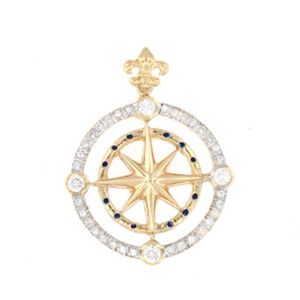 14k Gold Compass Rose with Diamonds Pendant - 458 D