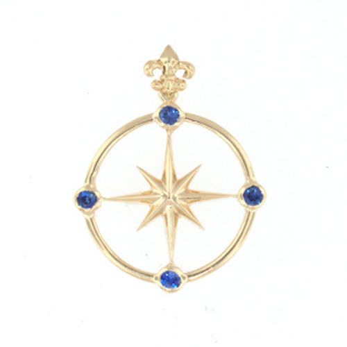 14k Gold Compass Rose with Sapphires Pendant - 457 S