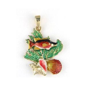 14k Gold Coral Conch & Scallop with Hogfish Pendant - 331 A