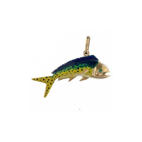 14k Gold Cow Mahi Enamel Pendant - 113E