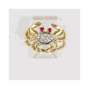 14k Gold Crab with Diamond Pave Ring - 727 D