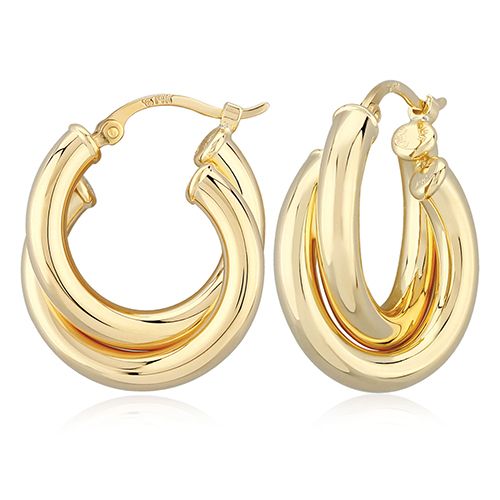 14K Gold Dbl 3 x 18mm Tube Hoop Earrings