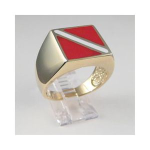 14k Gold Dive Flag Square Ring - 750 E