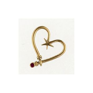 14k Gold Double Hook Heart with Ruby Pendant - 324