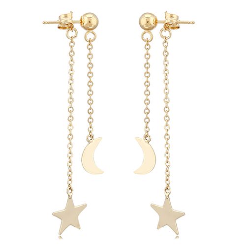 14K Gold Drop Star & Moon Earrings - 02-821
