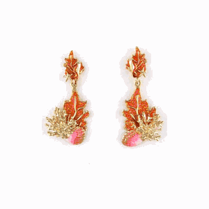 14k Gold Fan & Branch Coral with Shell Earrings - 642 A