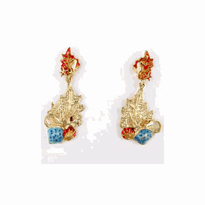 14k Gold Fan Coral with Manta Ray Earrings - 643