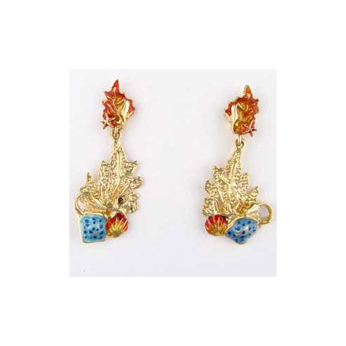 14k Gold Fan Coral with Manta Ray Earrings - 643