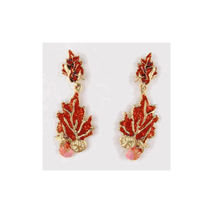 14k Gold Fan Coral with Sand Dollar & Shell Earrings - 644