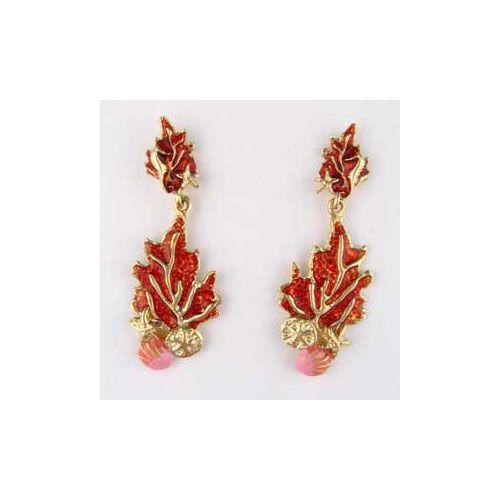14k Gold Fan Coral with Sand Dollar & Shell Earrings - 644