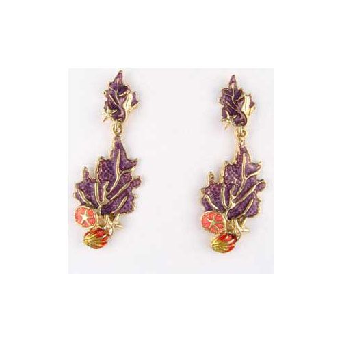 14k Gold Fan Coral with Sand Dollar & Shell Earrings - 644 A