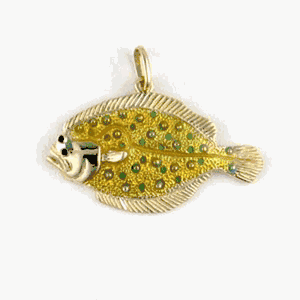 14k Gold Flounder Hollow Enamel Pendant - 252 HE