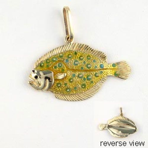14k Gold Flounder Solid Enamel Pendant - 252 E