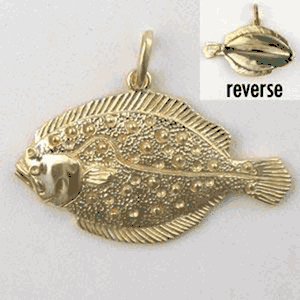 14k Gold Flounder Solid Pendant 3D- 252