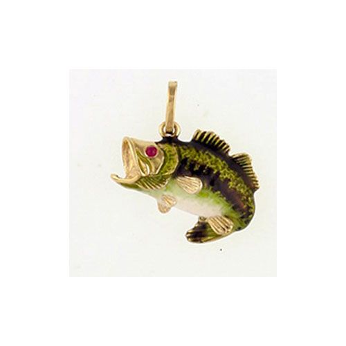 14k Gold Hollow Curl Tail Bass Enamel Pendant - 004 E