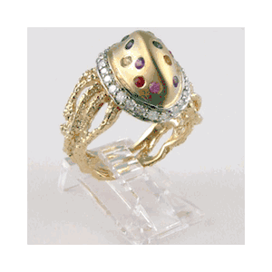 14k Gold Jellyfish with Diamond & Sapphire Ring - 759 DS