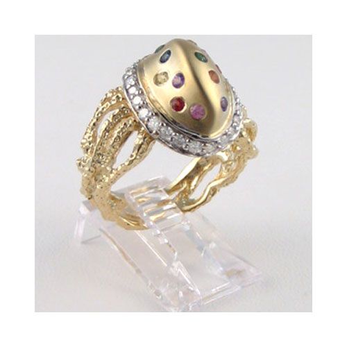 14k Gold Jellyfish with Diamond & Sapphire Ring - 759 DS