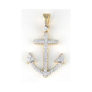 14k Gold Large Anchor Diamond Pave Pendant - 352 D