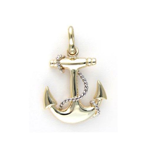 14k Gold Large Anchor with Rope Pendant - 336