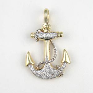14k Gold Large Anchor with Rope with Diamond Pendant - 336 D