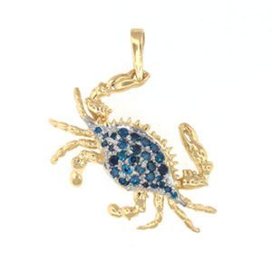 14k Gold Large Claw Crab with Blue Diamonds Pendant - 290BD
