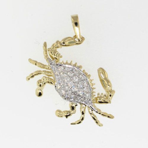 14k Gold Large Claw Crab with Diamonds Pendant - 290 D