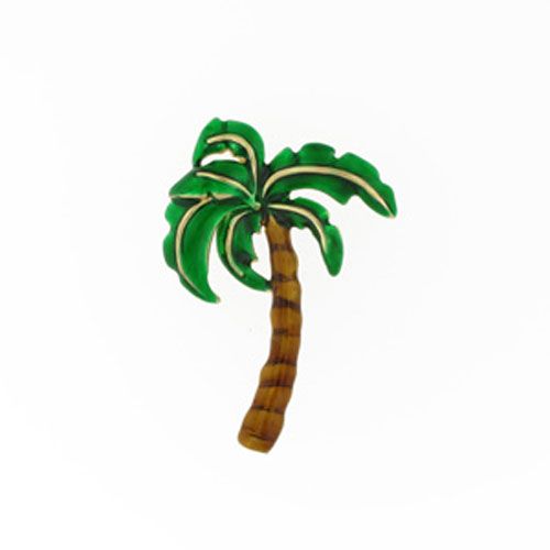 14k Gold Large Coconut Palm with Enamel Pendant - 345 E