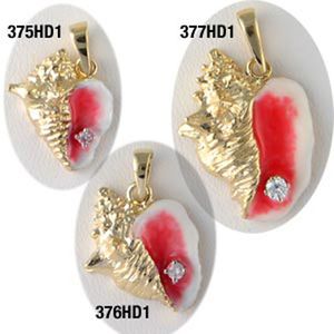 14k Gold Large Conch 1 Diamond Pendant - 377 HD1