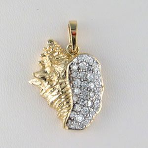14k Gold Large Conch Hollow Diamond Pendant - 377 HD