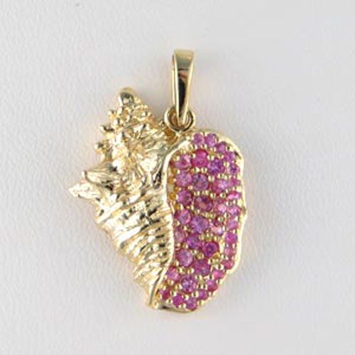 14k Gold Large Conch Hollow Sapphire Pendant - 377 HS