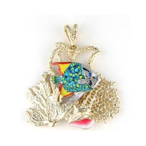14k Gold Large Coral with Queen Angel Pendant - 333