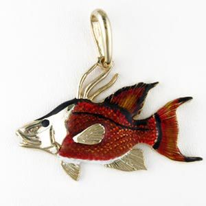 14k Gold Large Hogfish Enamel Pendant - 204 E