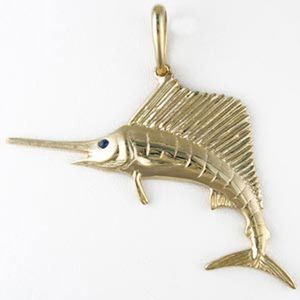 14k Gold Large Jumping Sailfish Pendant - 220