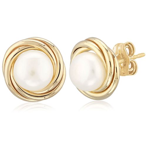 14K Gold Large Knot with 8mm FW Pearl Earrings