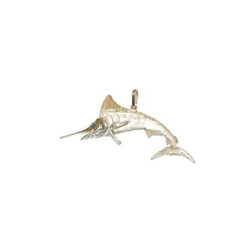 14k Gold Large Marlin Leaping Pendant - 132