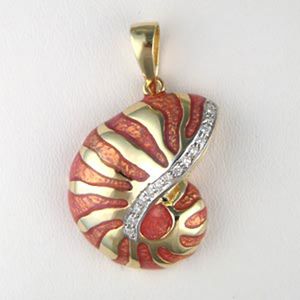 14k Gold Large Nautilus Diamond & Enamel Pendant - 268 DE