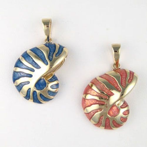 14k Gold Large Nautilus Enamel Pendant - 268 E