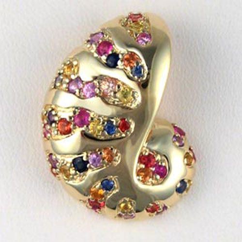 14k Gold Large Nautilus with Sapphire Pendant - 268 S