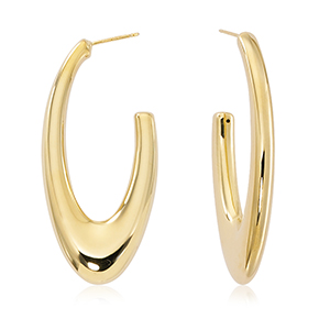 14K Gold Large Oval Puff Hoop Earrings