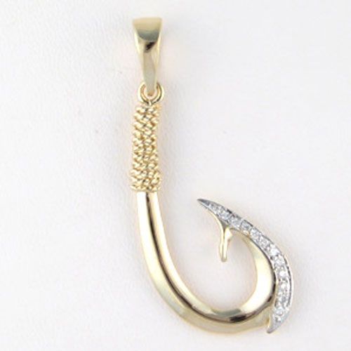 14k Gold Large Polynesian Hook with Diamond Pendant - 365 D
